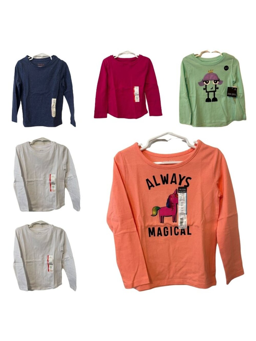 Set of 6 Toddler Girl Long Sleeve Okie Dokie Garanimals Cat & Jack Shirts 5T